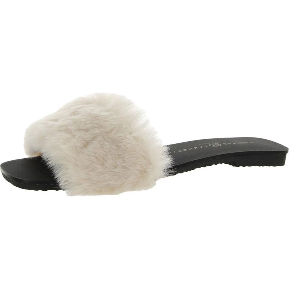 Chinese Laundry Womens MADONNA Beige Faux Fur Slip On Slide Sandals Shoes NWT